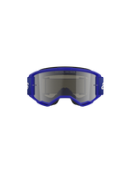 Alpinestars Vision 3 Wordmark Goggles, motorcrossbril, blauw en zilver spiegelend, met een felblauw frame en brede band met wit woordmerk, zilveren spiegelende lens met 'ONE GOAL. ONE VISION.' tekst, professionele off-road oogbescherming.