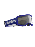 Alpinestars Vision 3 Wordmark motorcrossbril, crossbril, blauw met zilveren spiegelende lens, voorzien van een blauw frame en brede blauwe band met een wit wordmark-logo, duurzaam ontwerp voor off-road racing