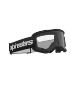 Alpinestars Vision 3 Wordmark Goggles, motorcrossbril, zwart en helder, voorzien van een brede zwarte band met een opvallend wit wordmark-logo, heldere anticondenslens met "ONE GOAL. ONE VISION." tekst, strak performance-ontwerp voor off-road racen