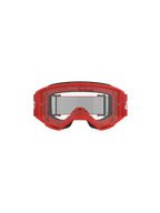 Alpinestars Vision 3 Wordmark Goggles, motorcrossbril, rood frame en heldere lens, rode geweven band met witte branding, 'ONE GOAL. ONE VISION.' tekst op de lens, vooraanzicht studio-opname op zwarte achtergrond