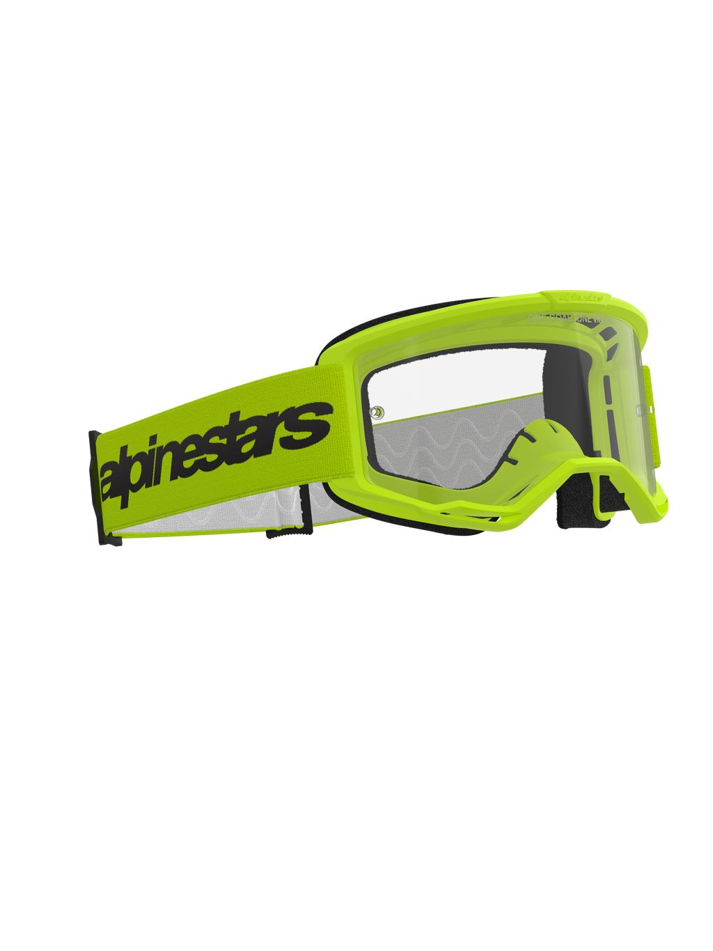 Alpinestars Vision 3 Wordmark Goggles, motorcrossbril, fluogeel met heldere lens, brede fluogele band met zwart Alpinestars-woordmerk, lichtgewicht A-FLEX-frame met RAM-AIR-ventilatie, hoogwaardige oogbescherming voor off-road racing