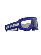 Alpinestars Vision 3 Wordmark Goggles, motorcrossbril, blauw en helder, met een blauw A-FLEX frame, heldere anti-fog polycarbonaat lens en een brede donkerblauwe band met een wit Alpinestars woordmerk logo, duurzame off-road oogbescherming