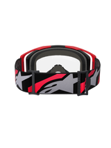 Alpinestars Vision 8 Luar Goggles, motorcrossbril, rood, zwart en helder, achteraanzicht met een brede geweven band met opvallend sterlogo, meerlaags gezichtsschuim en lichtgewicht A-FLEX frame-ontwerp
