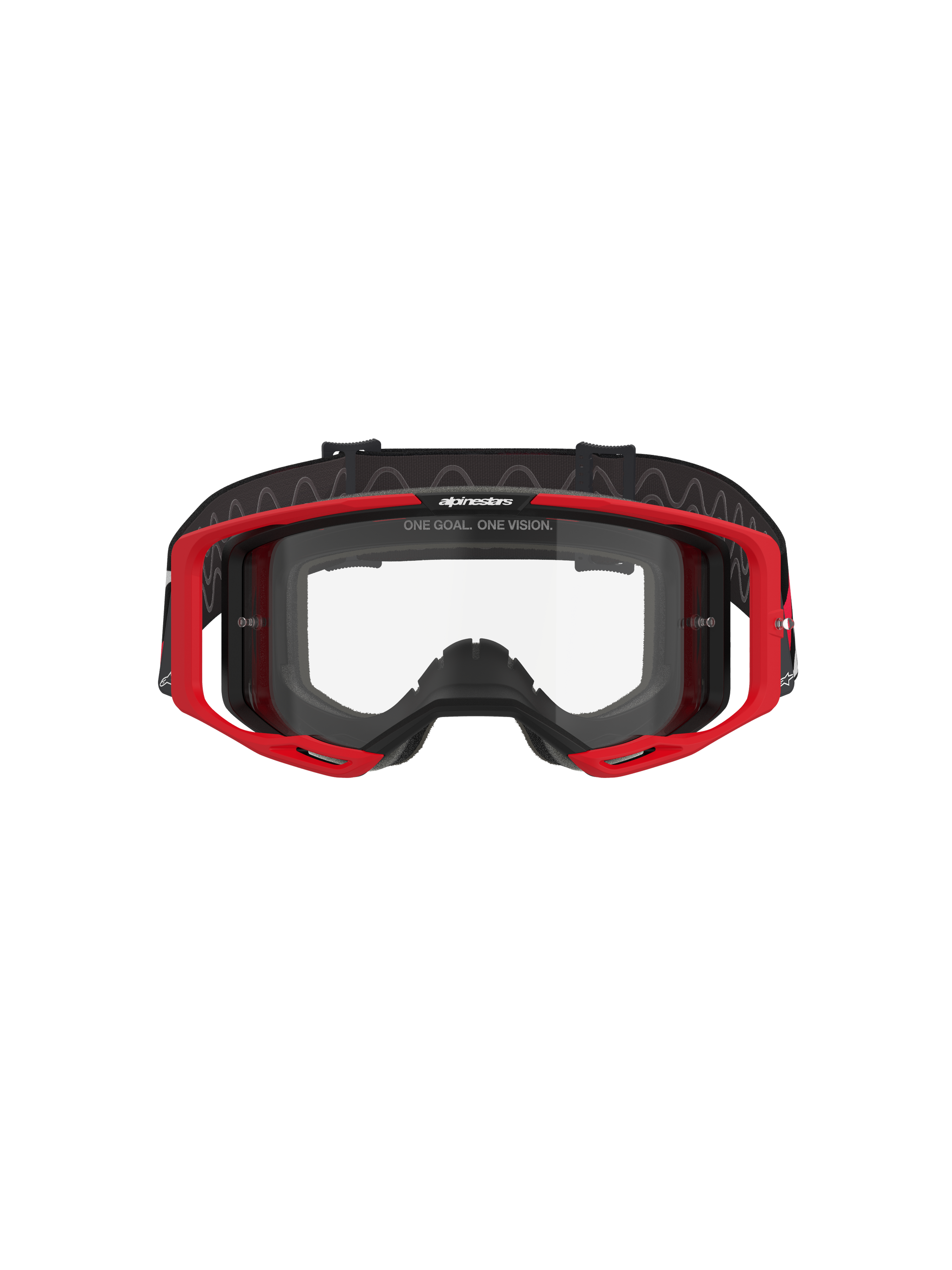 Alpinestars Vision 8 Luar Goggles, motorcrossbril, rood, zwart en helder, voorzien van een rood A-FLEX frame, heldere anti-condens polycarbonaat lens, zwarte verstelbare geweven band met logo, hoogwaardige oogbescherming voor off-road racen