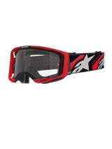 Alpinestars Vision 8 Luar Goggles, motorcrossbril, rood en zwart met heldere lens, voorzien van een rood A-FLEX frame, heldere anti-condens lens en een zwarte geweven band met rode en witte graphics en Alpinestars-branding