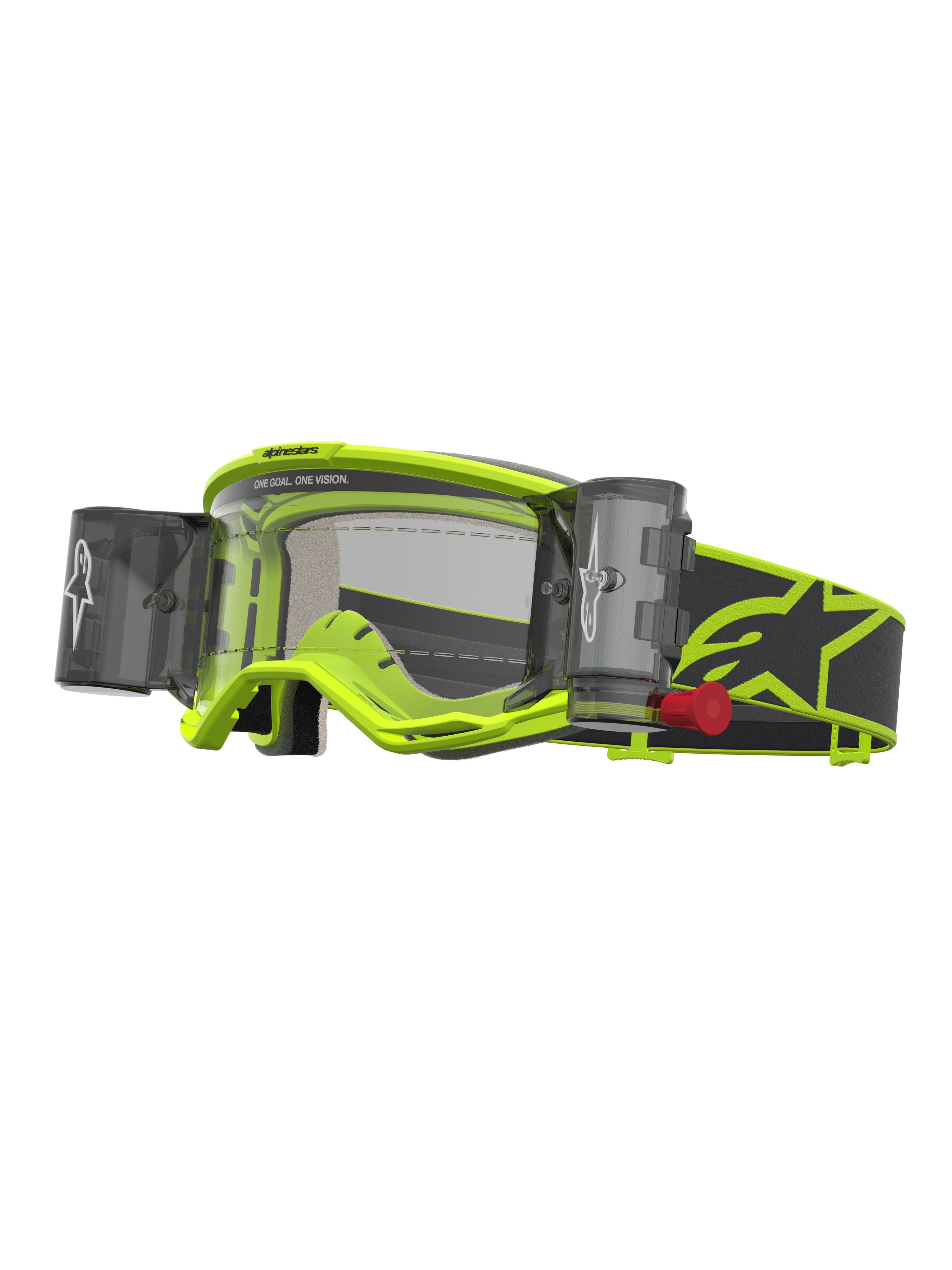 Alpinestars Vision 5 Rora Roll Off motocross veiligheidsbril, geel fluo en zwart, heldere lens met roll-off systeem.
