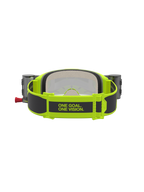 Alpinestars Vision 5 Rora Roll Off veiligheidsbril in geel fluo en zwart met roll-off systeem en slogan op de band.