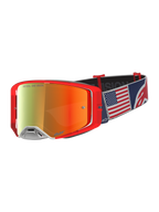 Alpinestars Limited Edition Supertech Fiftyfold motorcrossbril, rood en blauw met Amerikaanse vlag en rode spiegelglaslens.