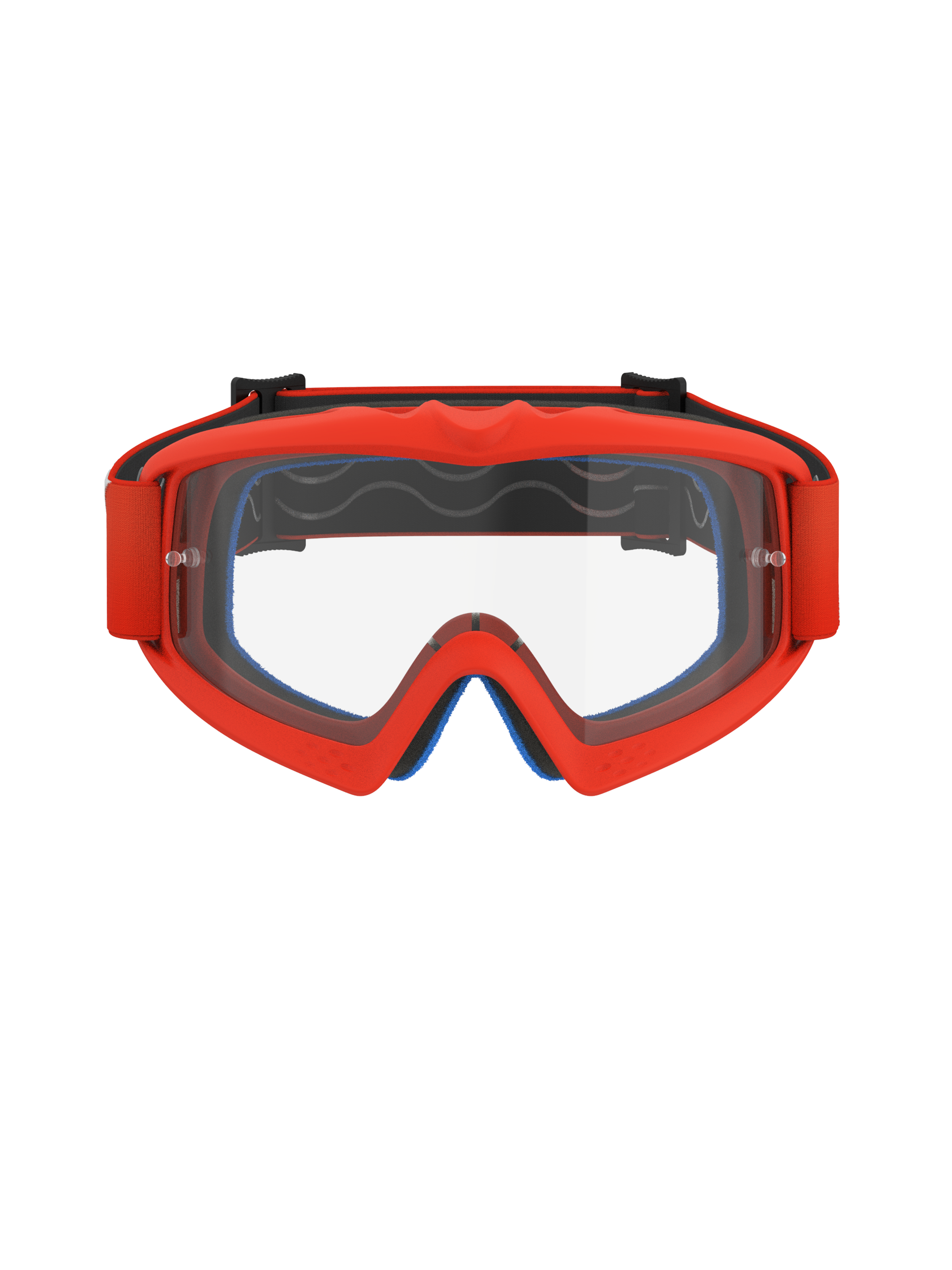 Alpinestars Vision Youth Corp Goggles, motorcrossbril, oranje met heldere lens, feloranje frame en bijpassende band, blauw gezichtsschuim zichtbaar aan de binnenzijde, heldere anticondenslens met tear-off pinnetjes, ontworpen voor jeugdrijders, hoogwaardige off-road racebril