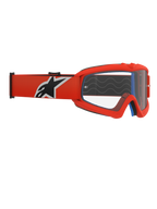 Alpinestars Vision Youth Corp Goggles, jeugd motorcrossbril, oranje frame en heldere lens, oranje band met opvallend zwart en wit Alpinestars-logo, zichtbaar blauw gezichtsschuim, siliconen grip-golven, polycarbonaat anti-condens lens voor off-road racing