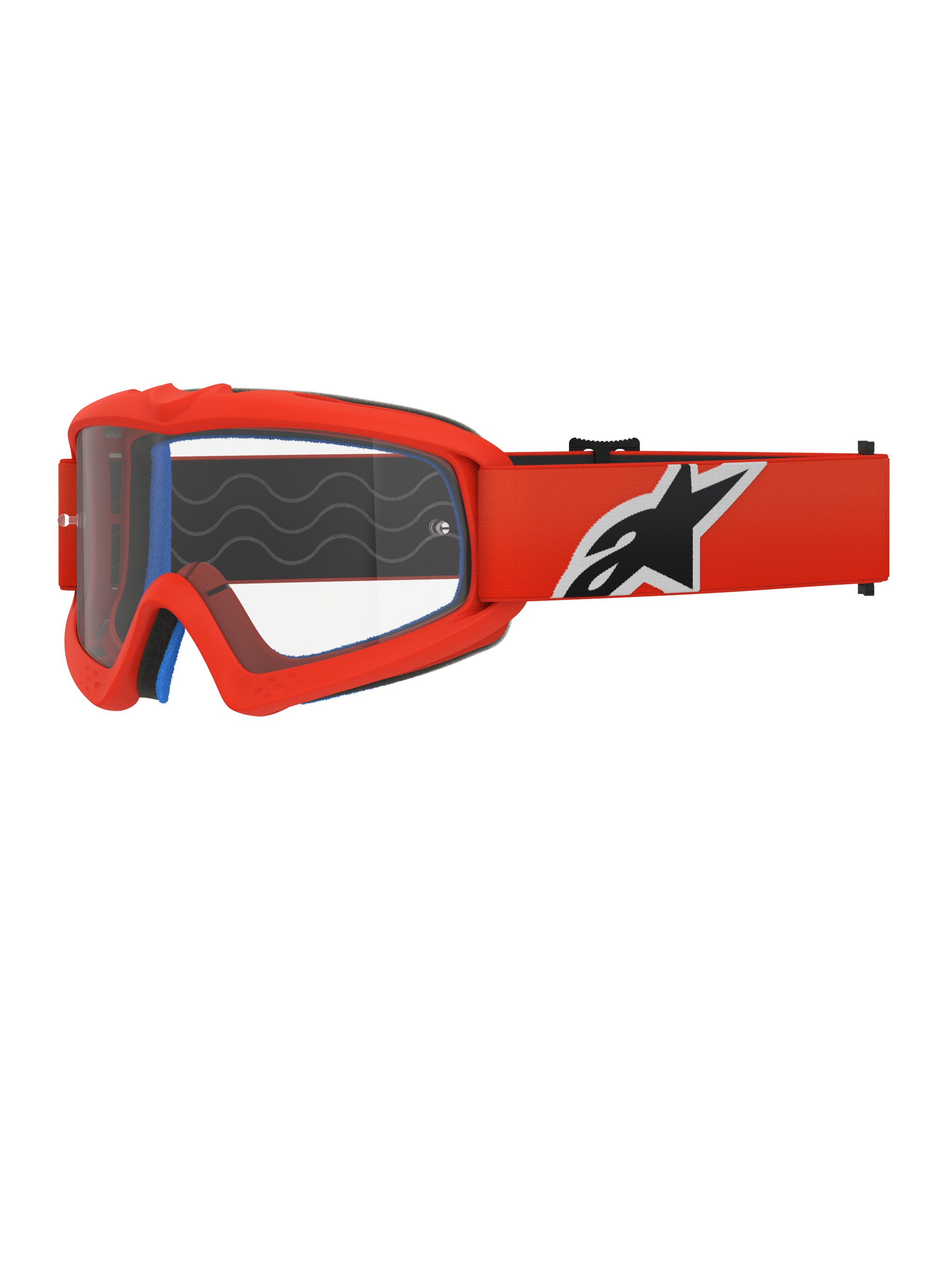 Alpinestars Vision Youth Corp Goggles, motorcrossbril, oranje en helder, met een oranje frame en brede band met een opvallend zwart-wit logo, heldere anti-fog lens, ontworpen voor jeugdrijders en off-road racen.