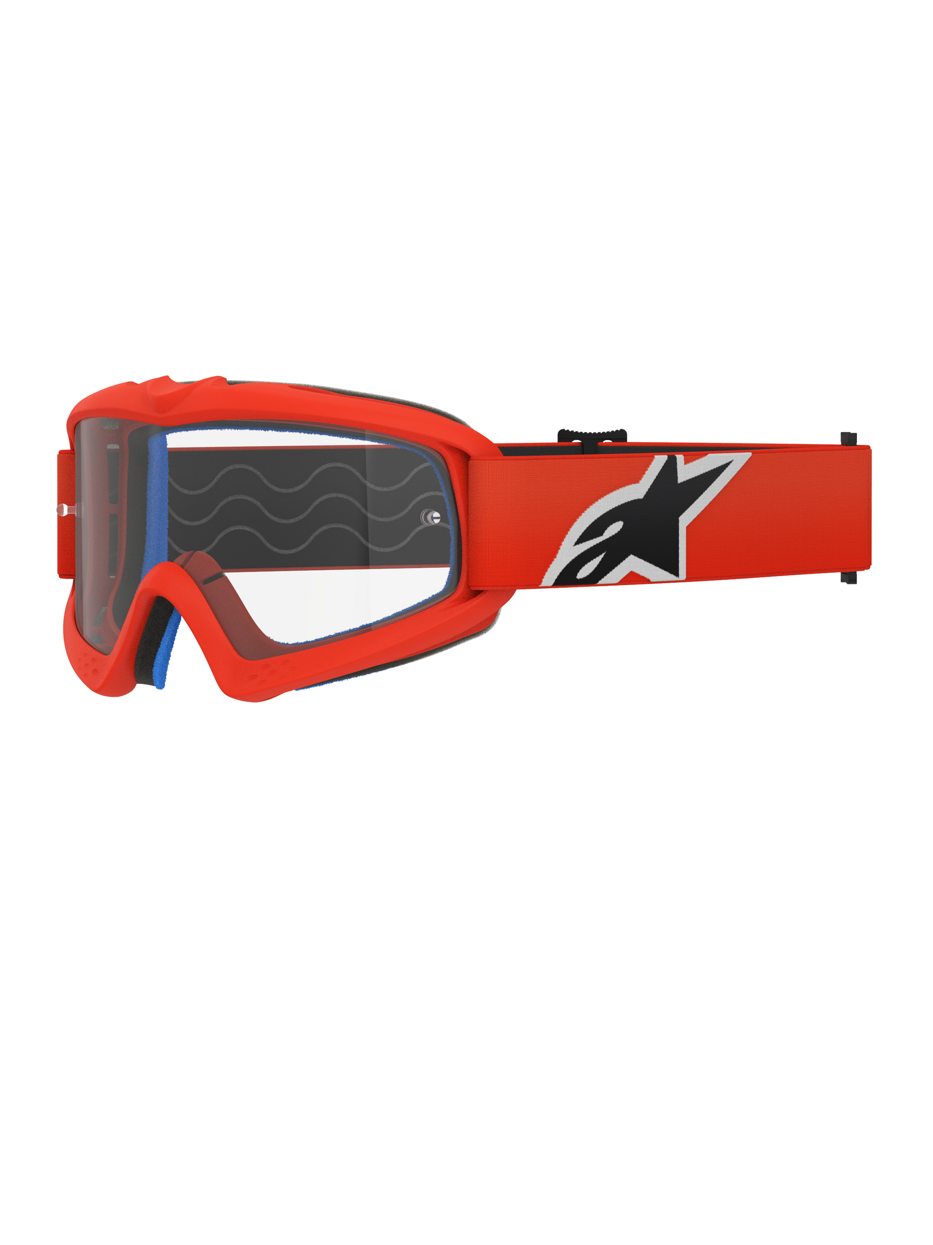 Alpinestars Vision Youth Corp Goggles, motorcrossbril, oranje en helder, met een oranje frame en brede band met een opvallend zwart-wit logo, heldere anti-fog lens, ontworpen voor jeugdrijders en off-road racen.