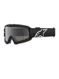 Alpinestars Vision Youth Corp crossbril, zwarte motorcrossbril met een zilveren spiegelglas, jeugdmaat, zwarte verstelbare band met wit sterlogo, blauwe schuimvulling aan de binnenkant, ontworpen voor off-road motorracen