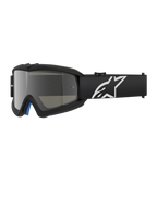 Alpinestars Vision Youth Corp crossbril, zwarte motorcrossbril met een zilveren spiegelglas, jeugdmaat, zwarte verstelbare band met wit sterlogo, blauwe schuimvulling aan de binnenkant, ontworpen voor off-road motorracen