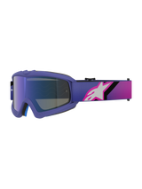 Alpinestars Vision Youth Corp Goggles, motocrossbril, paars en fluo roze, met een Mirror Blue-lens en een band met kleurverloop en een wit Alpinestars-logo, ontworpen voor off-road jeugdrijders