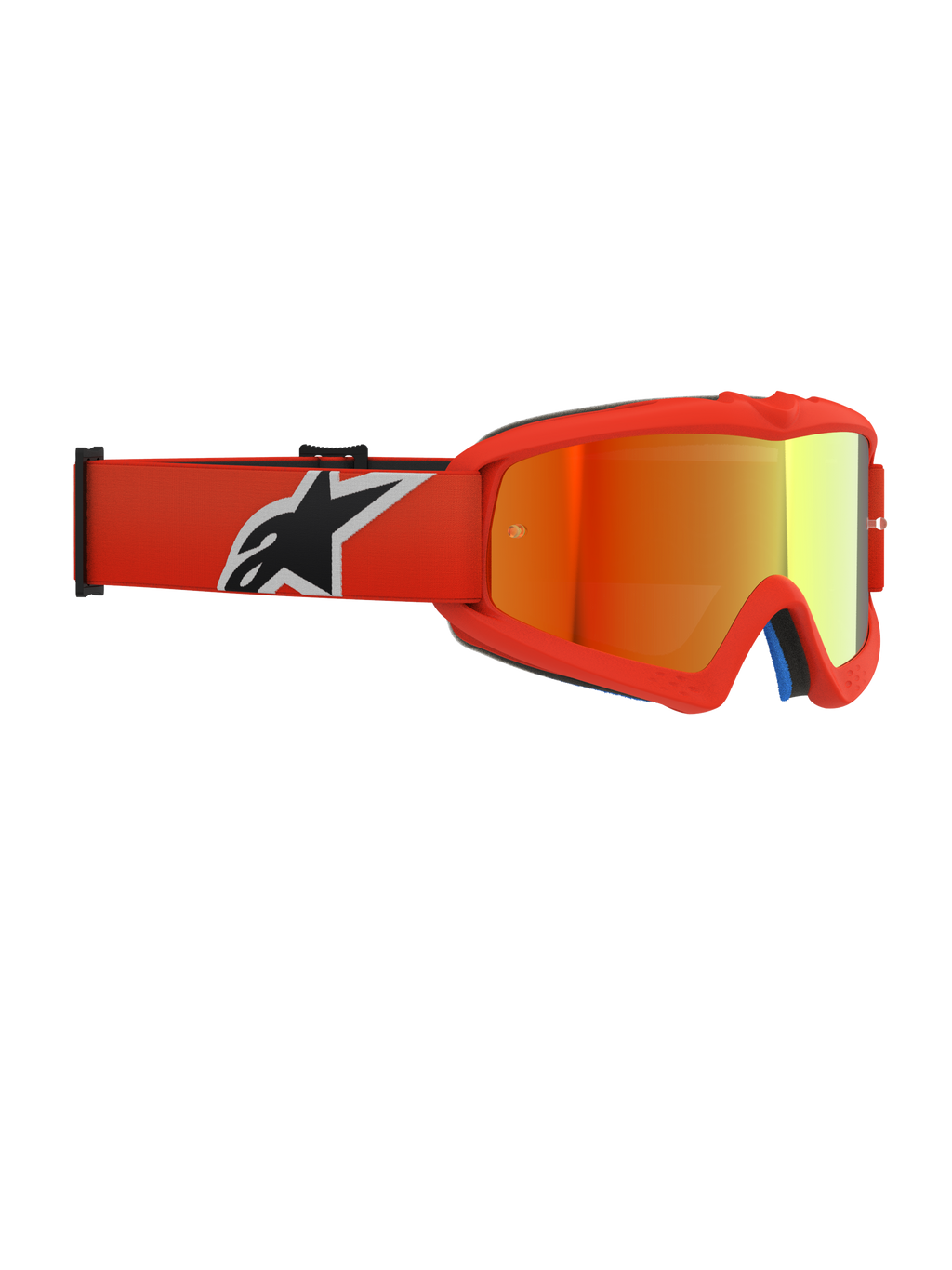 Alpinestars Vision Youth Corp Goggles, motorcrossbril voor de jeugd, oranje frame met Red Mirror lens, voorzien van een oranje geweven band met een zwart-wit logo, ontworpen voor jonge rijders met anti-fog lens en urethaan frame
