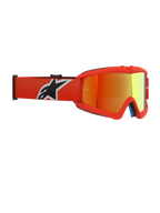 Alpinestars Vision Youth Corp Goggles, motorcrossbril voor de jeugd, oranje frame met Red Mirror lens, voorzien van een oranje geweven band met een zwart-wit logo, ontworpen voor jonge rijders met anti-fog lens en urethaan frame