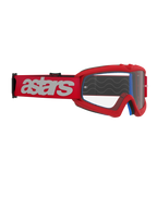Alpinestars Vision Youth Blaze Goggles, motorcrossbril, rood en helder, rode band met wit astars-logo, jeugdspecifieke racebril met anti-fog polycarbonaat lens