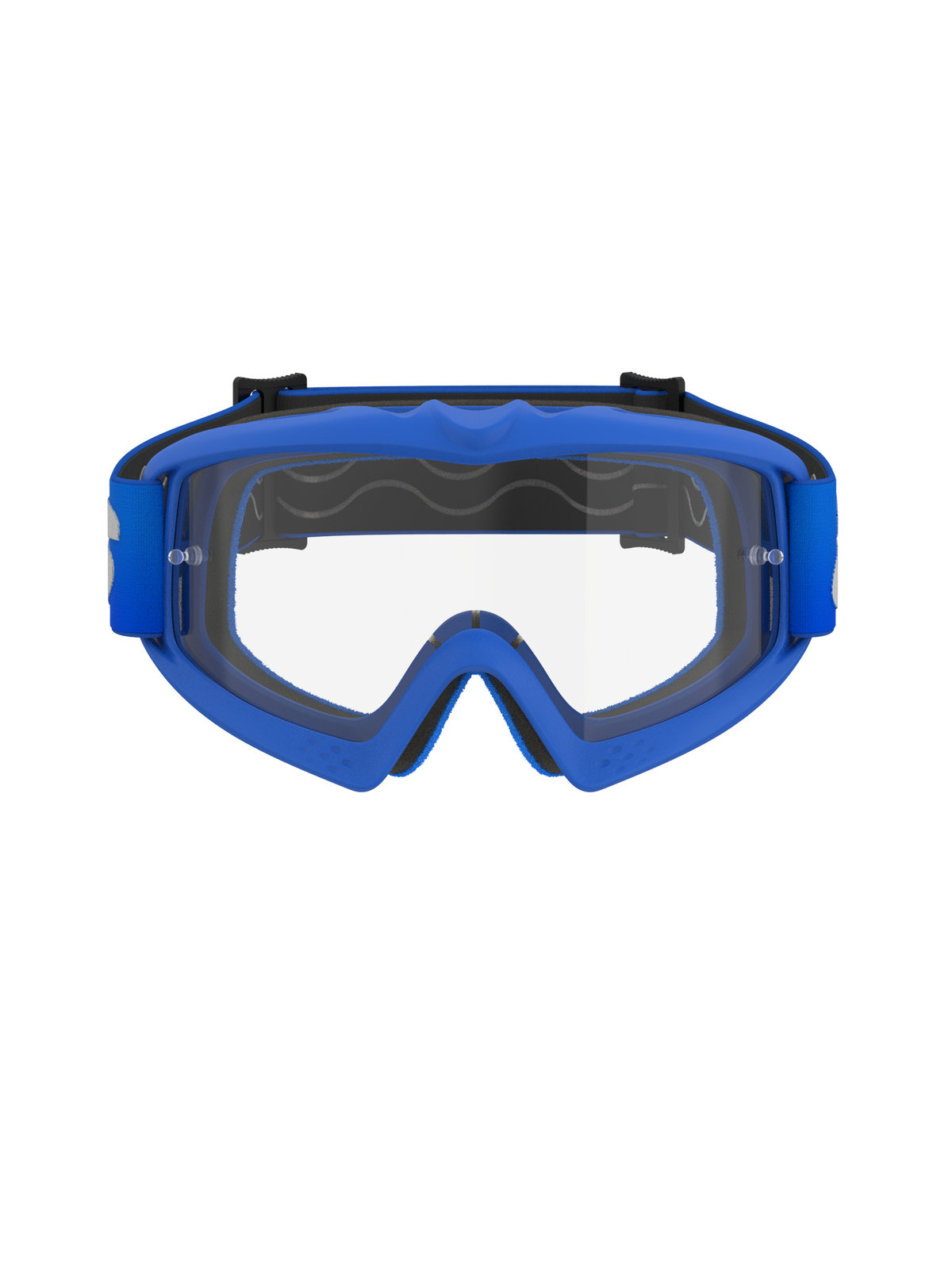 Alpinestars Vision Youth Blaze Goggles, jeugd motorcrossbril, blauw frame met heldere lens, voorzien van een flexibel blauw A-FLEX frame, anti-fog polycarbonaat lens met tear-off posts en een bijpassende blauwe geweven band, ontworpen voor jonge rijders en off-road racen