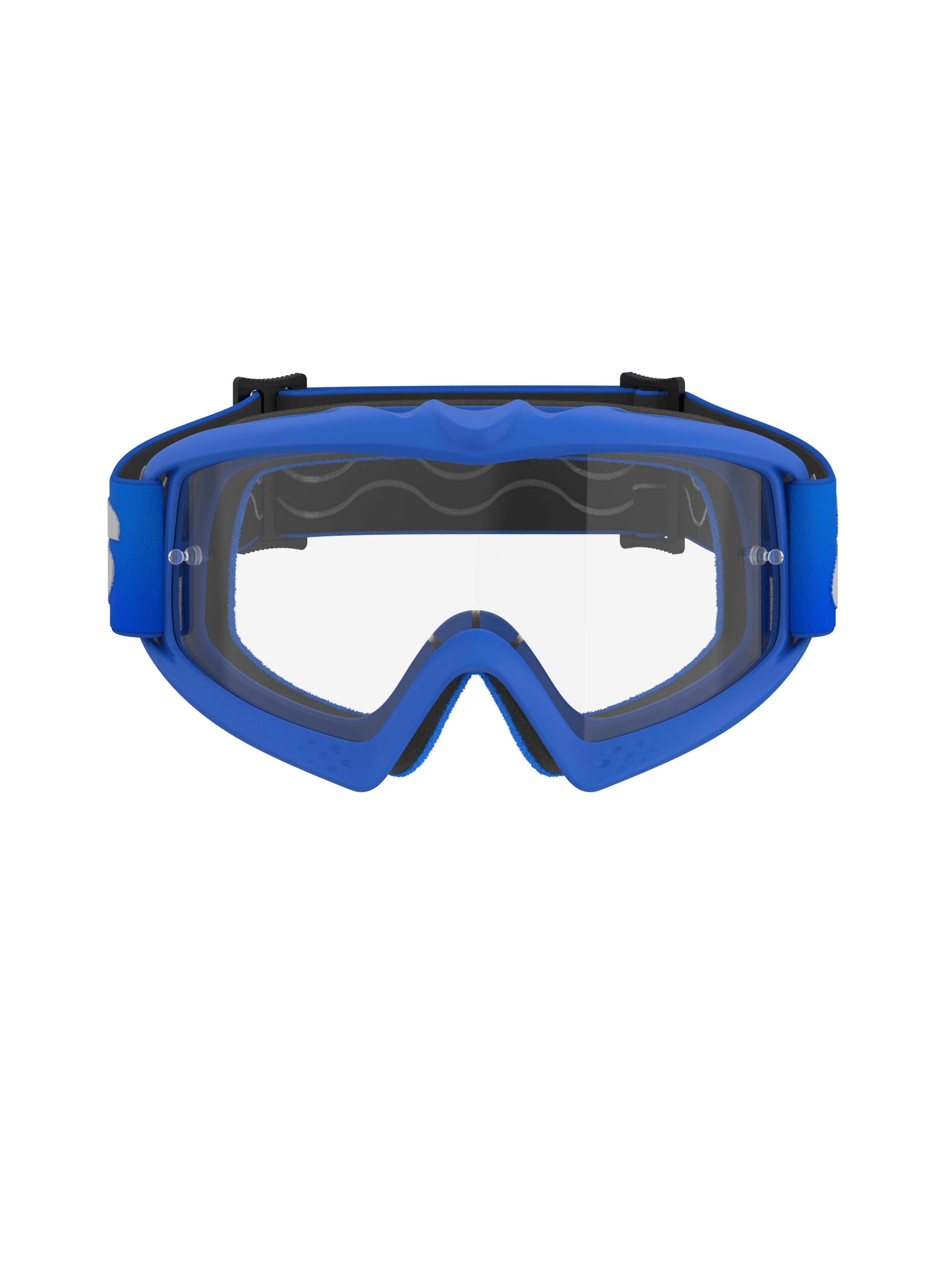 Alpinestars Vision Youth Blaze Goggles, jeugd motorcrossbril, blauw frame met heldere lens, voorzien van een flexibel blauw A-FLEX frame, anti-fog polycarbonaat lens met tear-off posts en een bijpassende blauwe geweven band, ontworpen voor jonge rijders en off-road racen