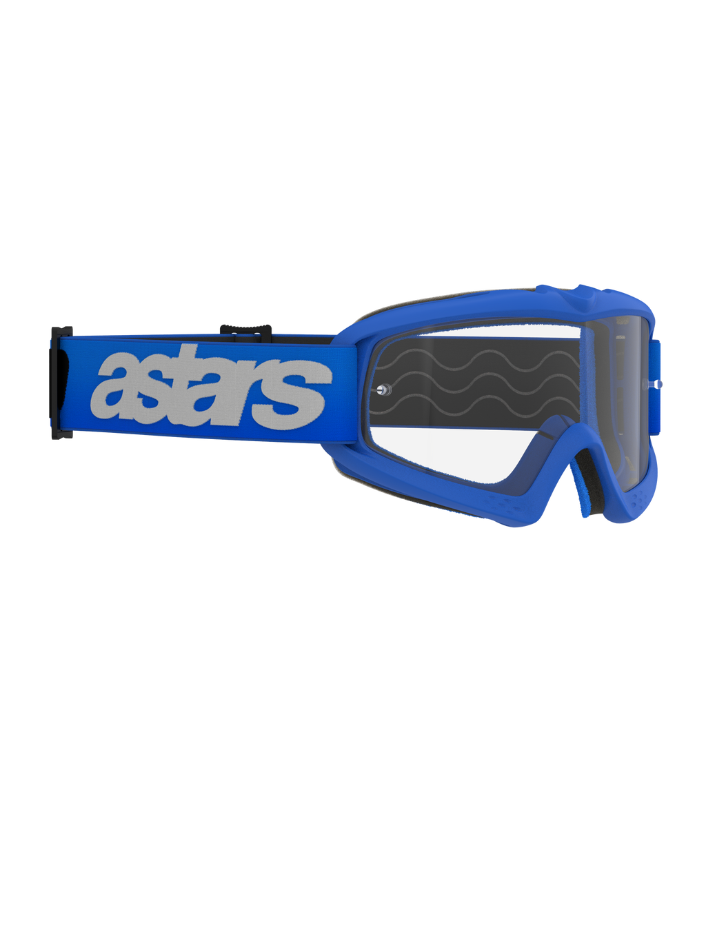Alpinestars Vision Youth Blaze Goggles, jeugd motorcrossbril, blauw en helder, voorzien van een blauw frame met een heldere anti-condens lens, brede blauwe band met wit 'astars' logo, ontworpen voor jeugdrijders en kleinere gezichtsvormen, professionele off-road uitrusting