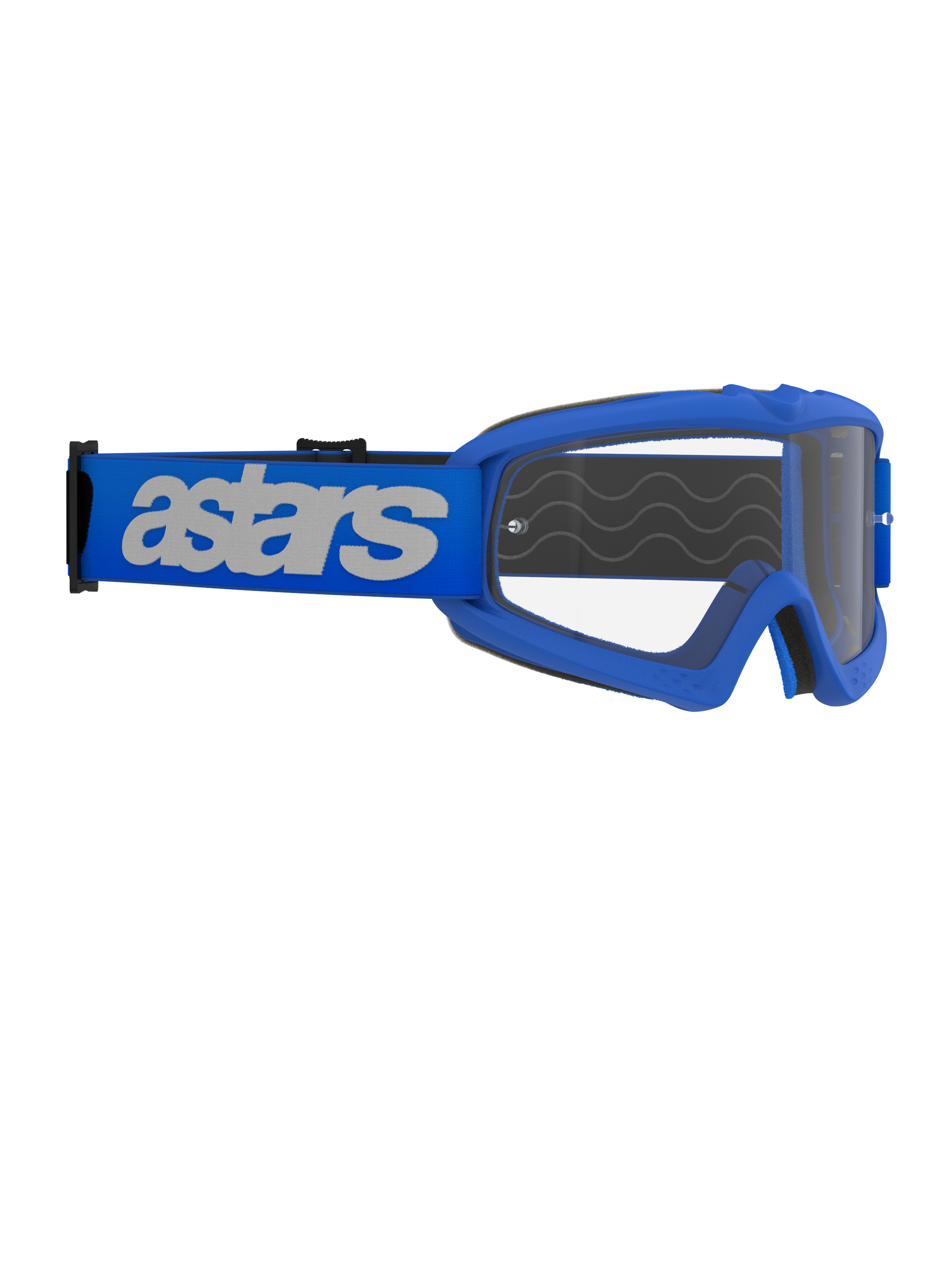 Alpinestars Vision Youth Blaze Goggles, jeugd motorcrossbril, blauw en helder, voorzien van een blauw frame met een heldere anti-condens lens, brede blauwe band met wit 'astars' logo, ontworpen voor jeugdrijders en kleinere gezichtsvormen, professionele off-road uitrusting