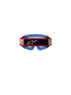 Alpinestars Vision Youth Blaze Goggles, motorcrossbril, rood en zilver, achteraanzicht met rode band met witte branding en een zwart middenstuk met wit Astars-logo, blauwe schuimvulling aan de binnenzijde