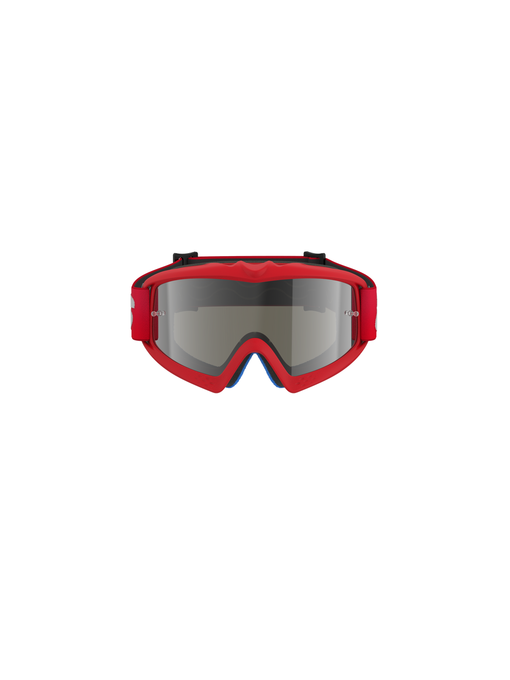 Alpinestars Vision Youth Blaze Goggles, motorcrossbril, rood en zilver spiegelend, vooraanzicht, voorzien van een felrood urethaan frame en rode band, ontworpen voor jonge rijders met een spiegelende lens