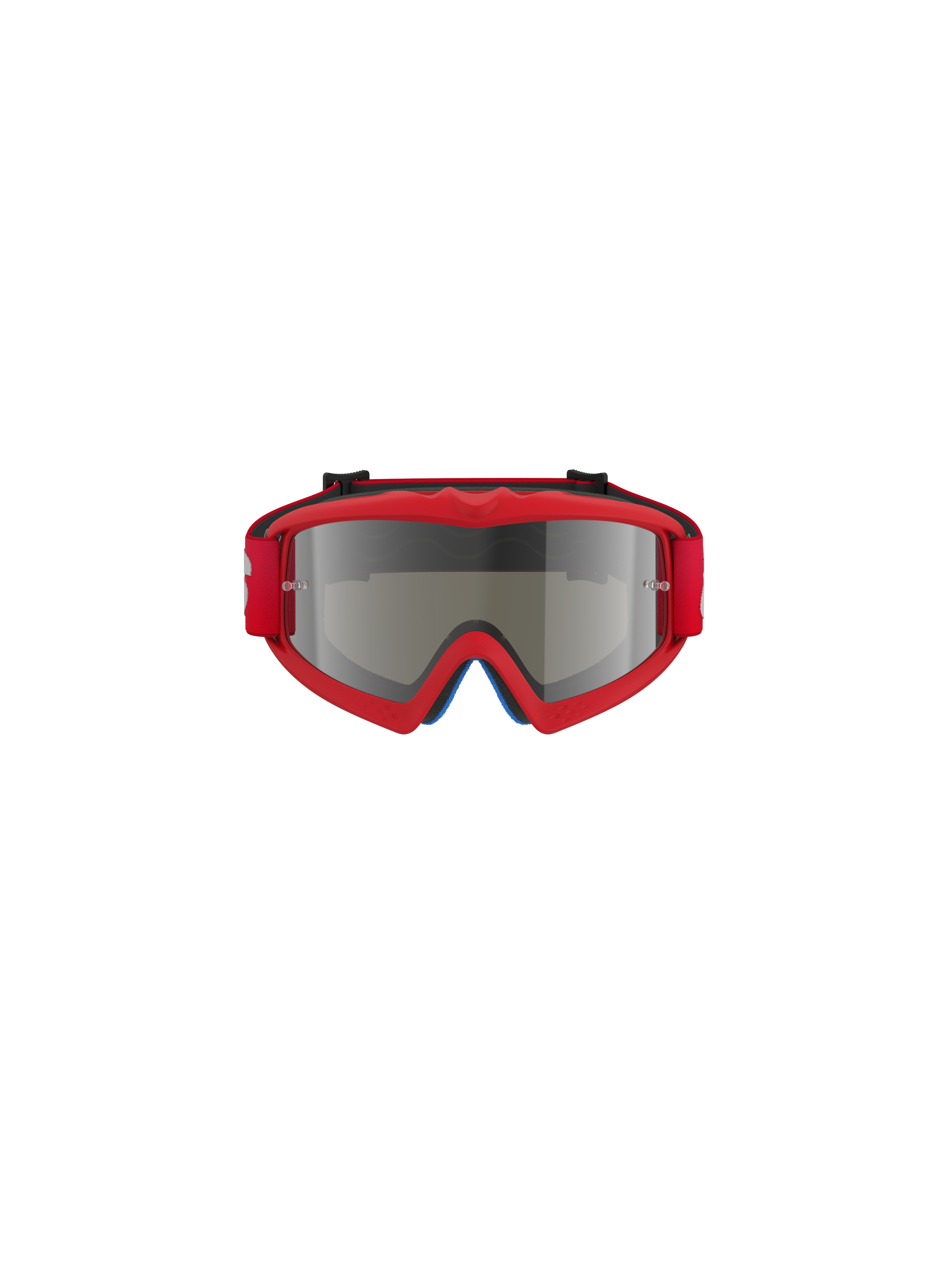 Alpinestars Vision Youth Blaze Goggles, motorcrossbril, rood en zilver spiegelend, vooraanzicht, voorzien van een felrood urethaan frame en rode band, ontworpen voor jonge rijders met een spiegelende lens
