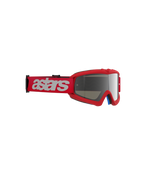 Alpinestars Vision Youth Blaze Goggles, jeugd motocrossbril, rood met Silver Mirror lens, rode geweven band met wit astars-logo, compact urethaan frame ontworpen voor jonge rijders, oogbescherming voor off-road racing