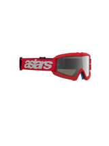 Alpinestars Vision Youth Blaze Goggles, Motocross Goggles, Red with Silver Mirror lens, red woven strap featuring white astars branding, compact urethane frame designed for youth riders, off-road racing eye protection