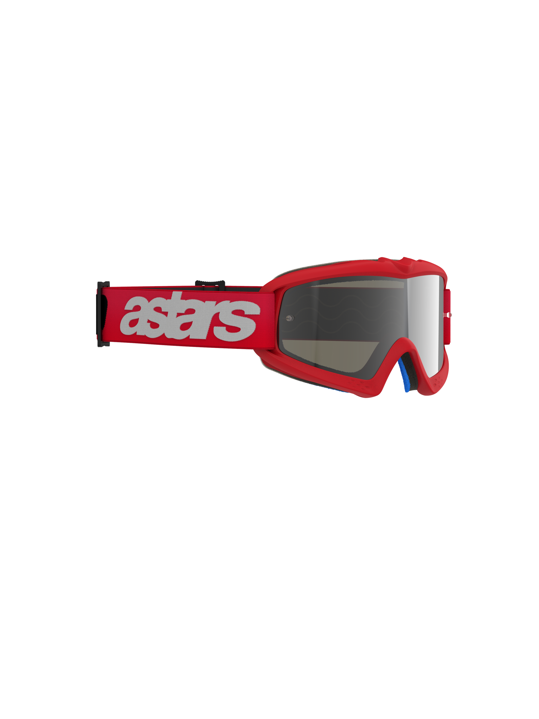 Alpinestars Vision Youth Blaze Goggles, Motocross Goggles, Red with Silver Mirror lens, red woven strap featuring white astars branding, compact urethane frame designed for youth riders, off-road racing eye protection