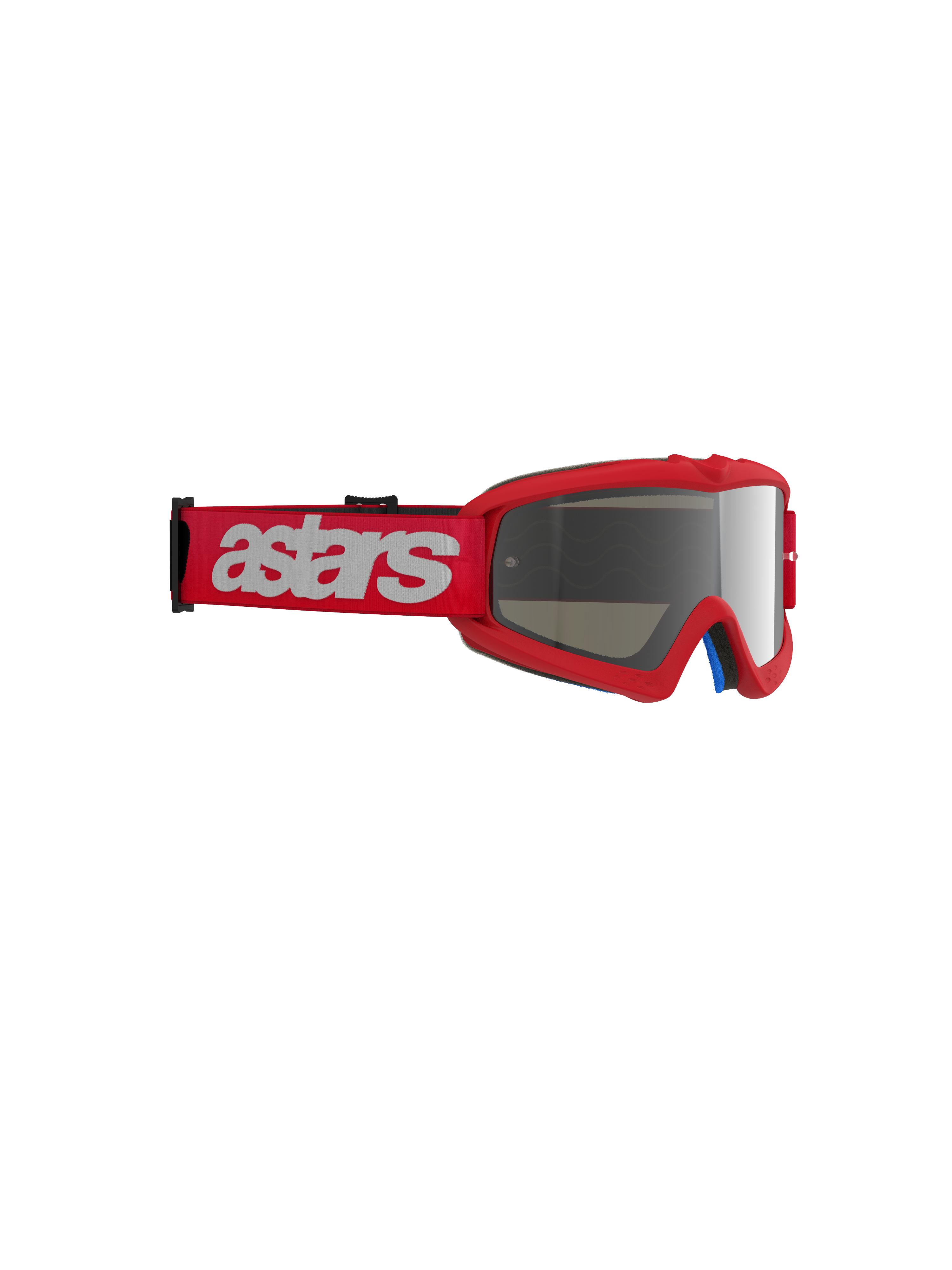 Alpinestars Vision Youth Blaze Goggles, jeugd motocrossbril, rood met Silver Mirror lens, rode geweven band met wit astars-logo, compact urethaan frame ontworpen voor jonge rijders, oogbescherming voor off-road racing