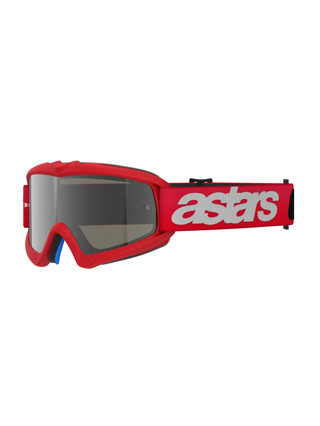 Alpinestars Vision Youth Blaze Goggles, motocrossbril, Red Mirror Silver, rood frame met zilveren gespiegelde lens, brede rode band met wit astars-logo, professionele off-road oogbescherming voor jonge rijders