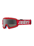 Alpinestars Vision Youth Blaze Goggles, motocrossbril, Red Mirror Silver, rood frame met zilveren gespiegelde lens, brede rode band met wit astars-logo, professionele off-road oogbescherming voor jonge rijders