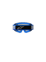 Alpinestars Vision Youth Blaze Goggles, motorcrossbril, blauw, achteraanzicht met blauwe geweven band met witte Alpinestars-branding en zwarte centrale logoplaat, blauwe schuimvulling, ontworpen voor off-road racing voor de jeugd