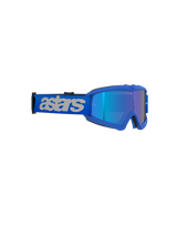 Alpinestars Vision Youth Blaze Goggles, motorcrossbril, blauw met spiegelende lens, levendig blauw frame, brede blauwe band met lichtgrijs 'astars' logo, hoogwaardige oogbescherming voor jonge off-road rijders