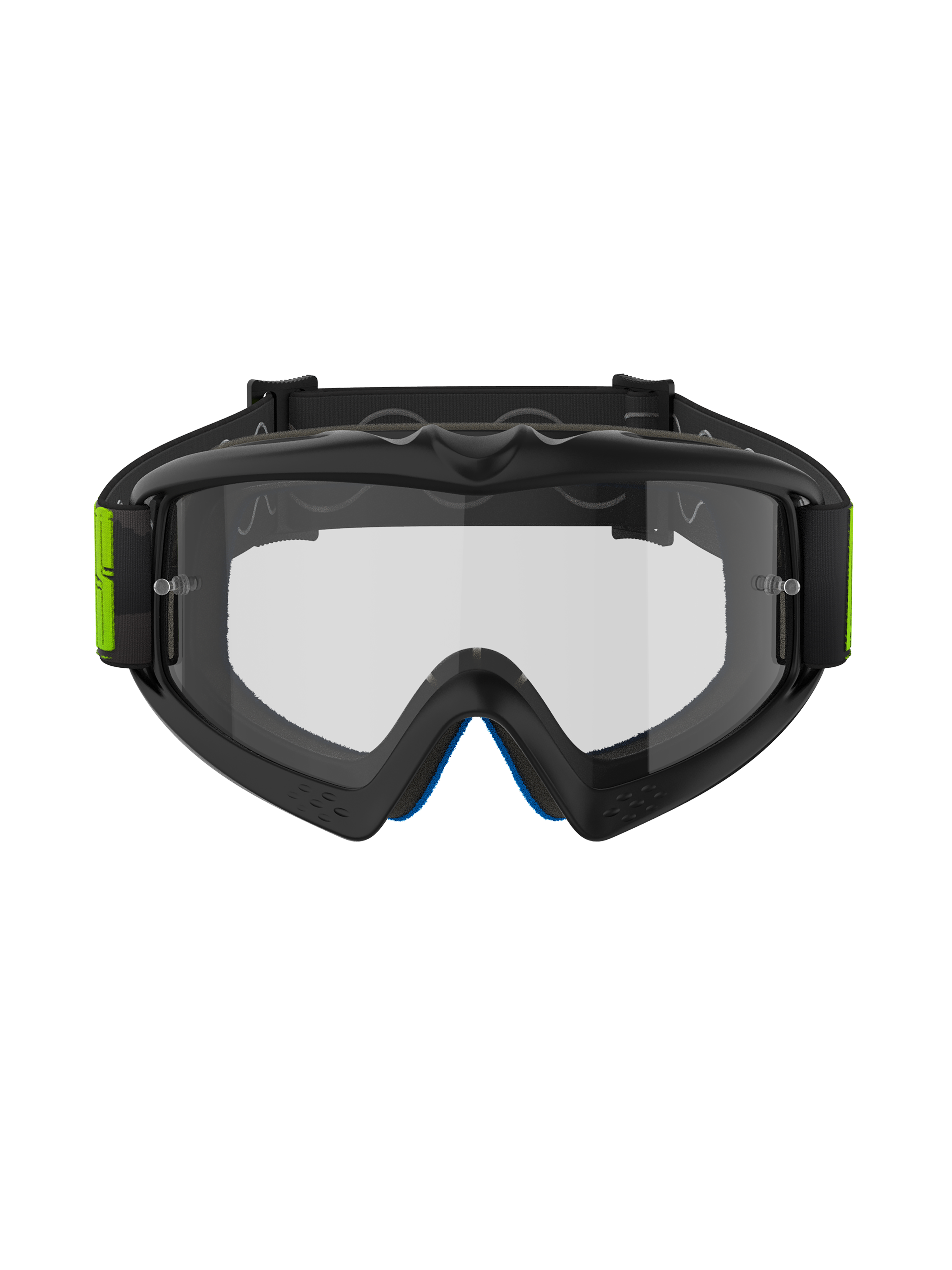 Alpinestars Vision Youth Hollow Goggles, Motocross Goggles, Charcoal and Fluo Yellow, clear anti-fog lens with tear-off posts, black woven strap with fluorescent yellow accents, protective off-road eyewear for youth riders