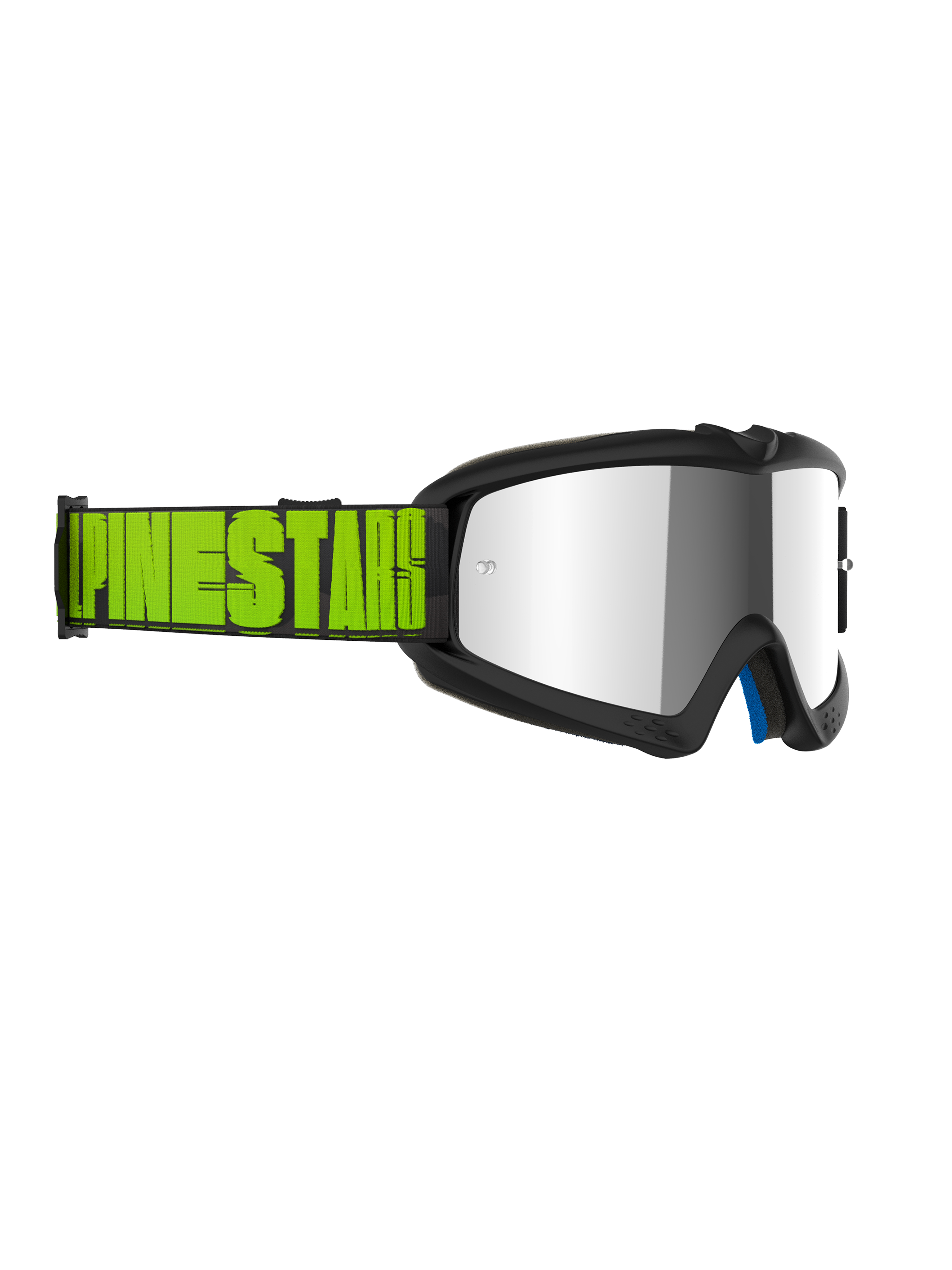 Alpinestars Vision Youth Hollow Goggles, jeugd motorcrossbril, antracietgrijs frame met een zilveren spiegellens, fluorgele en zwarte band met opvallende Alpinestars-branding, professionele oogbescherming voor off-road racing