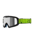 Alpinestars Vision Youth Hollow Goggles, jeugd motorcrossbril, antraciet en fluogeel, zilveren spiegelende lens, zwarte band met opvallend neongeel Alpinestars-logo, blauwe binnenvoering, speciale pasvorm voor jonge rijders