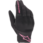 Alpinestars Stella Copper Women's Gloves, Urban Motorcycle Gloves, Black and Fuchsia, featuring breathable mesh textile with covered hard knuckle protection, pink Alpinestars branding on the index finger and cuff