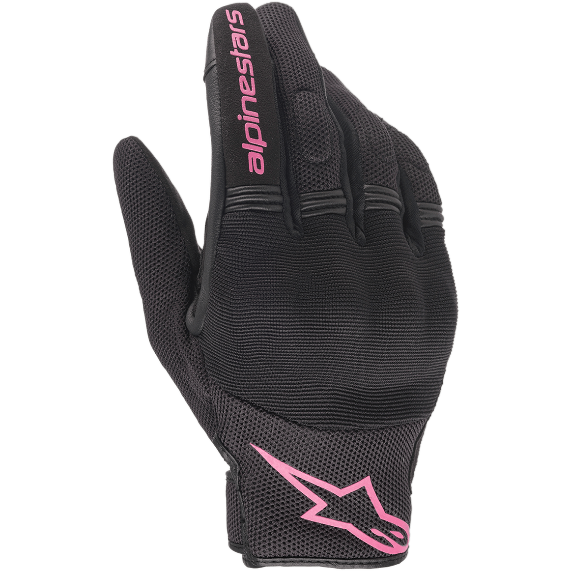 Alpinestars Stella Copper dameshandschoenen, urban motorhandschoenen, zwart en fuchsia, voorzien van ademend mesh-textiel met bedekte harde knokkelbescherming, roze Alpinestars-branding op de wijsvinger en manchet