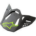 Alpinestars S-M8 helmvizier Radium, motorrace helmvizier, grijs met neongeel Alpinestars-logo, hoekig aerodynamisch ontwerp met ventilatie-openingen