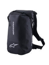 Alpinestars Sealed Sporttas, zwarte waterdichte motorrugzak, 23 liter, met rolsluiting en reflecterende logo's.