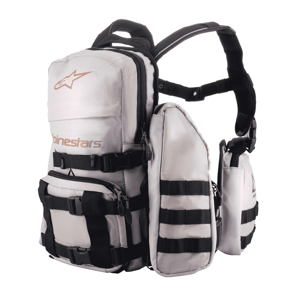 ```json
{
  "alt_text": "Alpinestars Techdura Tactical Pack, Motorcycle Gear Storage System, Black, durable weather-resistant construction for organized equipment transport"
}
```