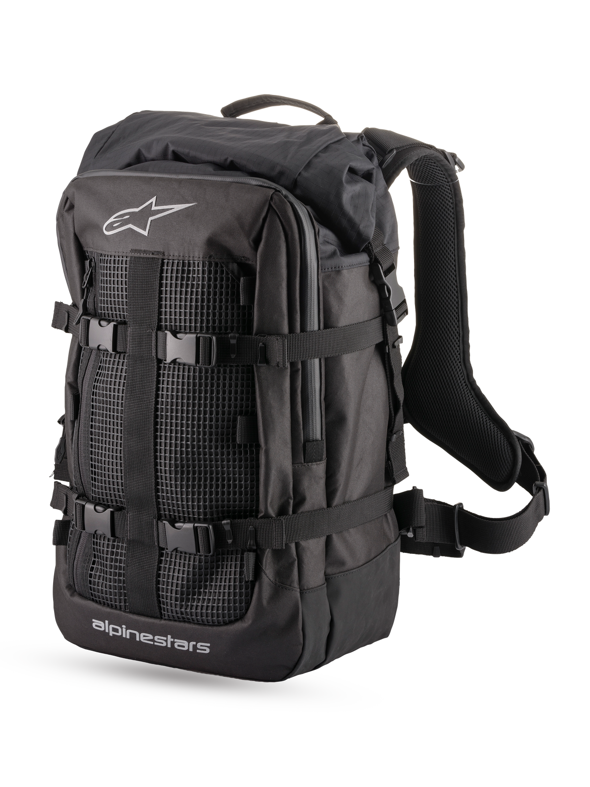 Alpinestars Rover Multi rugzak, adventure touring motorrugzak, zwart, 32,4-liter textielconstructie met roltopcompartiment, compressieriemen en voorpaneel van mesh met logodetails