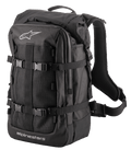 Alpinestars Rover Multi Backpack, adventure touring rugzak, zwart, met gaas voorpaneel, verstelbare compressieriemen met gespen, gewatteerde ergonomische schouderbanden en robuuste textielconstructie voor woon-werkverkeer en adventure rijden