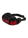 Alpinestars MM93 Waist Bag, motorheuptas, zwart met fluorood en helderrood, voorzien van een gestileerd rood 93-logo op de voorkant, meerdere opbergvakken met ritssluiting en rode trekkers, verstelbare zwarte heupband met gesp, duurzame textielconstructie