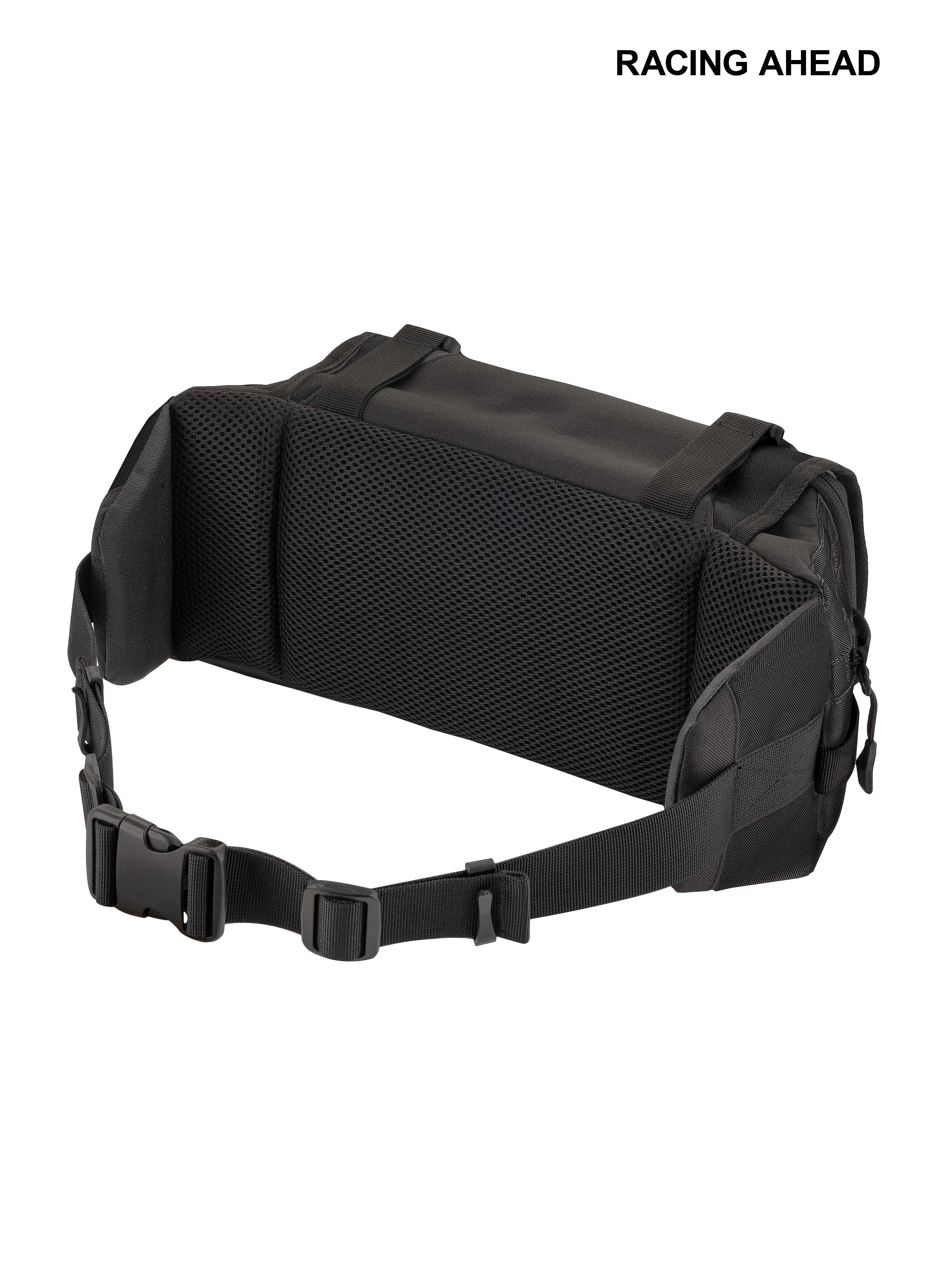 Alpinestars Tech Tool Pack, enduro- en motorcross-gereedschapstas, zwart, achteraanzicht met air-mesh rugvulling voor ventilatie, verstelbare heupgordel met stevige kunststof gesp, duurzame textielconstructie voor off-road gebruik