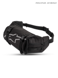 Alpinestars Tech Tool Pack, Enduro waist bag, black and white, featuring durable 600D polyfabric construction, compression straps, and front logo detail, studio product shot for off-road riding